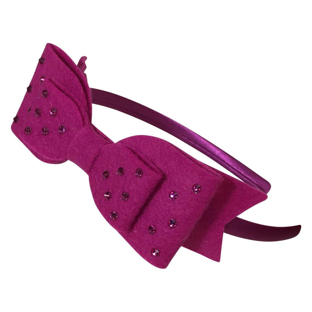 Double Bow Felt & Crystal Headbands-girls felt crystal bow headband-Moo G Clips
