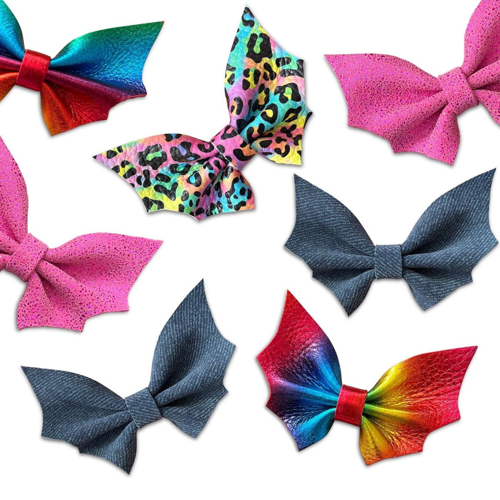 Leather Bat Hair Bows-no slip leather hair bows no slip leather hair clips-Moo G Clips