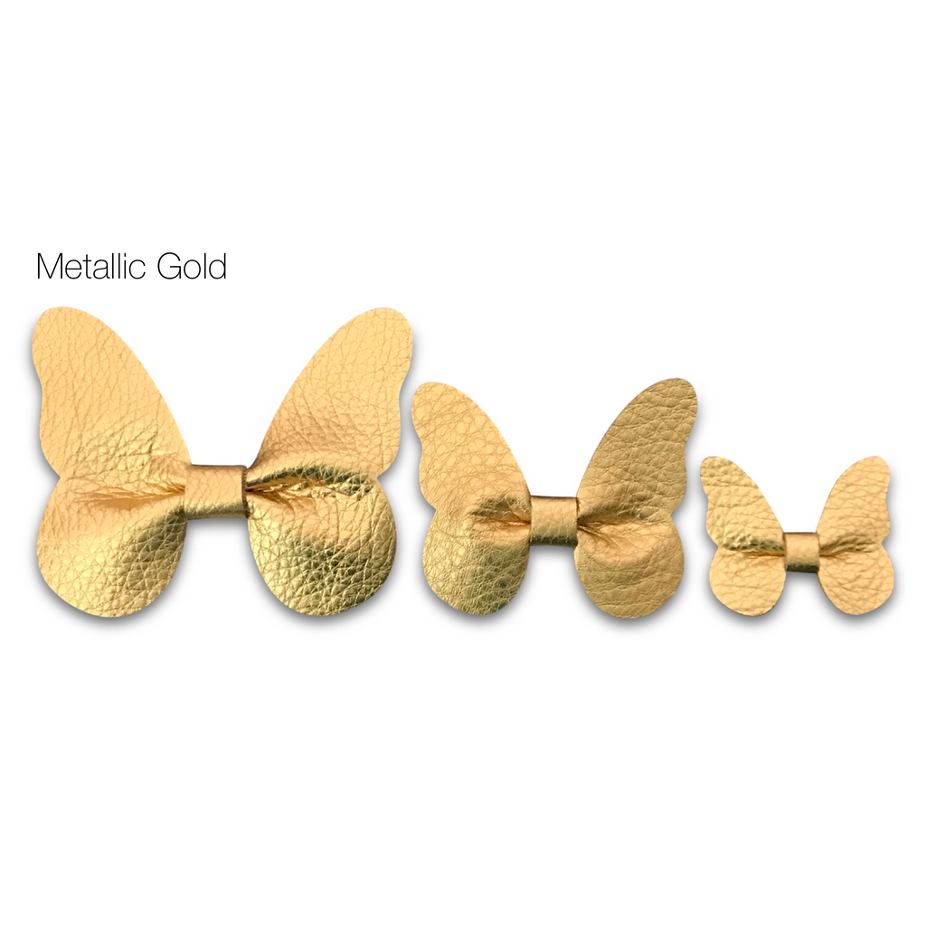 Leather Butterfly Hair Bows - Metallics-leather butterfly hair accessories - no slip clip - party hair bows - spring hair accessories - easter hair bows -Moo G Clips