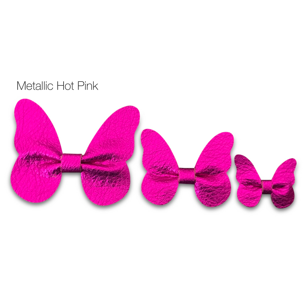 Leather Butterfly Hair Bows - Metallics-leather butterfly hair accessories - no slip clip - party hair bows - spring hair accessories - easter hair bows -Moo G Clips