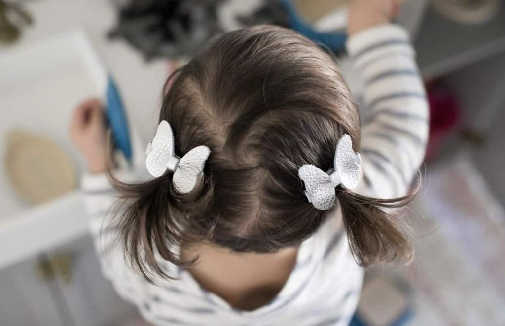 Leather Butterfly Hair Bows - Metallics-leather butterfly hair accessories - no slip clip - party hair bows - spring hair accessories - easter hair bows -Moo G Clips