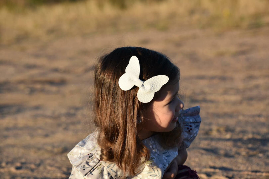 Leather Butterfly Hair Clip Bows for Girls - Assortment of Solid Colors-leather butterfly hair accessories - no slip clip - party hair bows - spring hair accessories - easter hair bows -Moo G Clips
