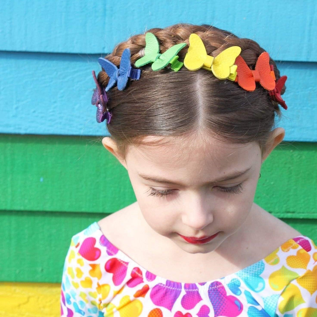 Leather Butterfly Hair Clip Bows for Girls - Assortment of Solid Colors-leather butterfly hair accessories - no slip clip - party hair bows - spring hair accessories - easter hair bows -Moo G Clips