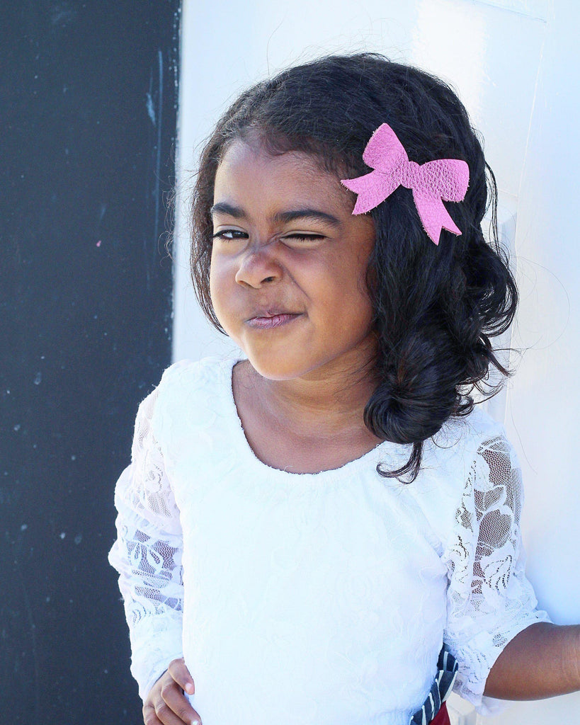 Leather School Girl Hair Bows-no slip leather hair bows no slip leather hair clips-Moo G Clips