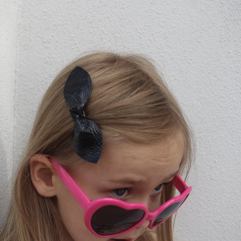 Monochrome Patent Leather Hair Bows-no slip leather hair bows no slip leather hair clips-Moo G Clips