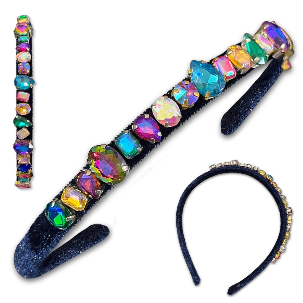 Velvet & Glass Gem Hard Headbands *NEW!*-no slip velvet hair bows no slip velvethair clips-Moo G Clips