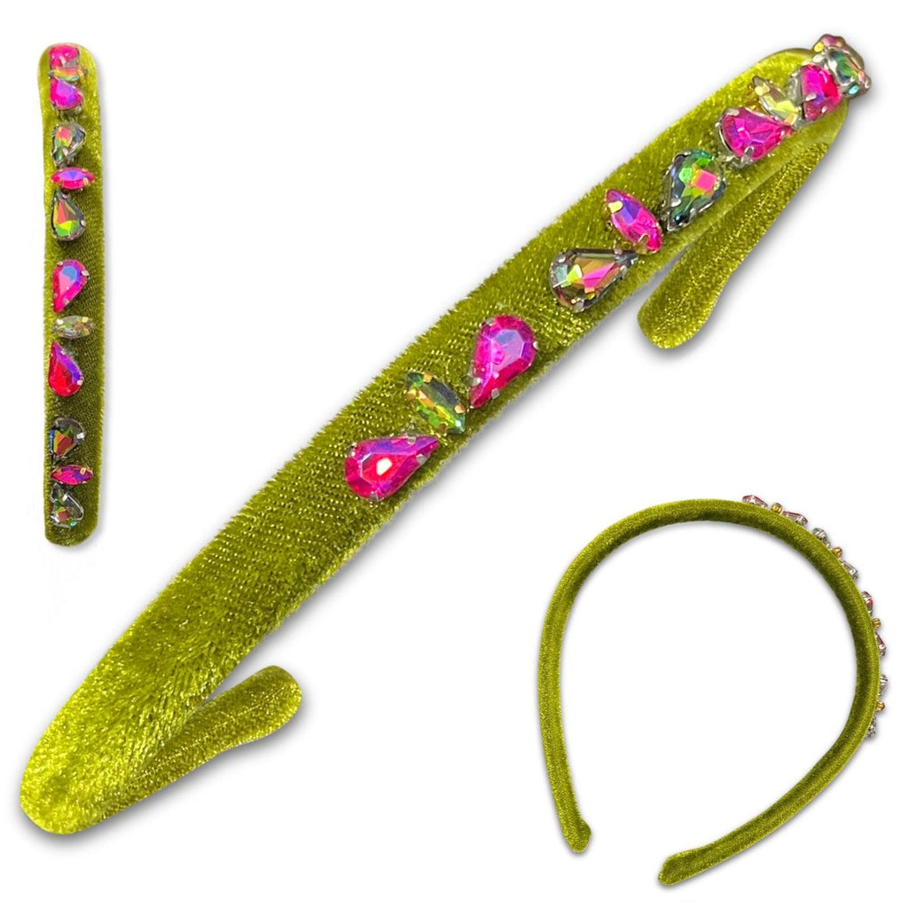 Velvet & Glass Gem Hard Headbands *NEW!*-no slip velvet hair bows no slip velvethair clips-Moo G Clips