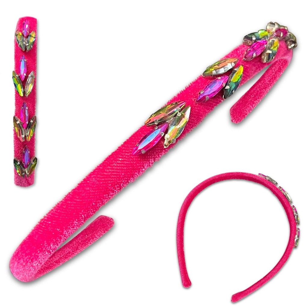 Velvet & Glass Gem Hard Headbands *NEW!*-no slip velvet hair bows no slip velvethair clips-Moo G Clips