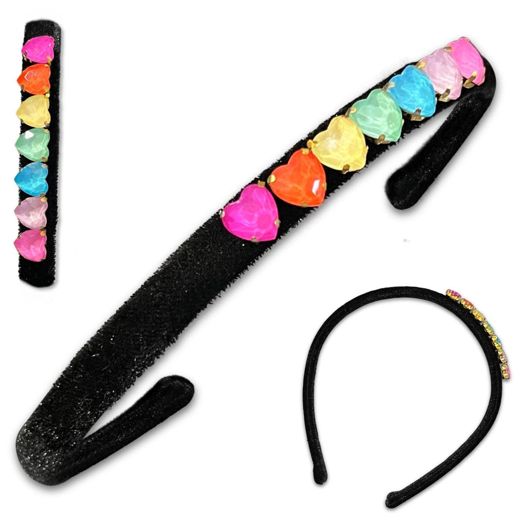 Velvet & Glass Gem Hard Headbands *NEW!*-no slip velvet hair bows no slip velvethair clips-Moo G Clips