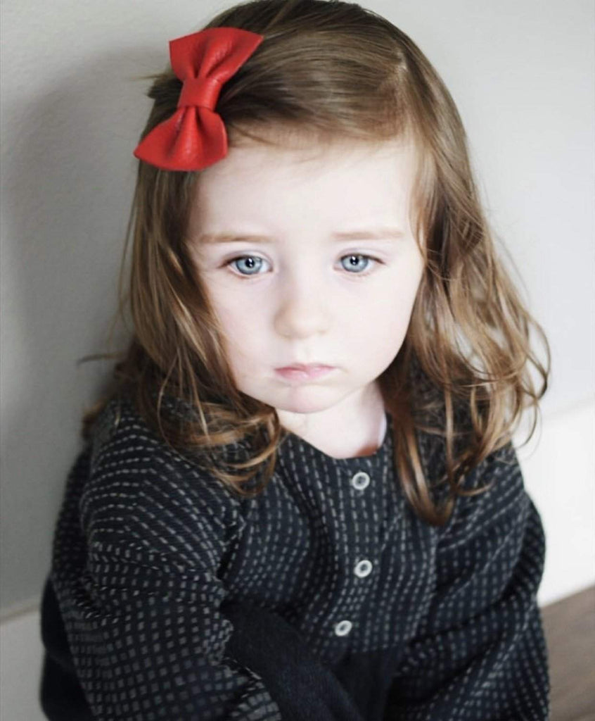 Basic Color Leather Hair Bows-no slip leather hair bows no slip leather hair clips-Moo G Clips