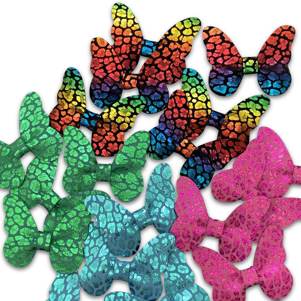 Bright Metallic Cheetah Print Butterfly Leather Hair Bows-no slip leather hair bows no slip leather hair clips-Moo G Clips