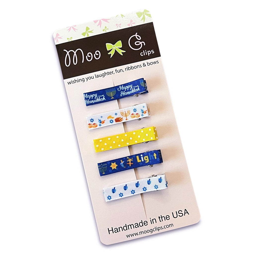 Hanukkah Simple Hair Clippies-Petite Hair Clips - Girls Hair no slip Accessories - Party Clips Ponytail Bows-Moo G Clips