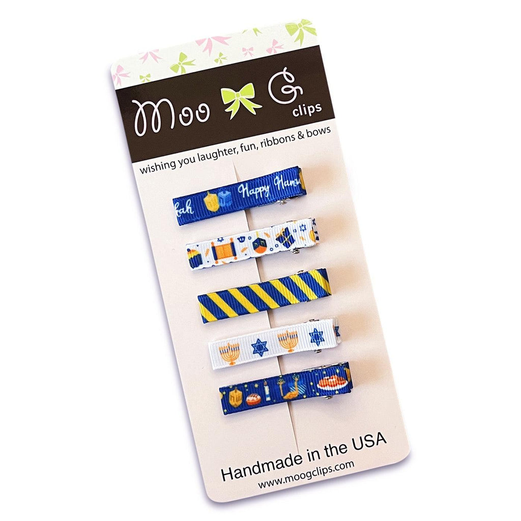 Hanukkah Simple Hair Clippies-Petite Hair Clips - Girls Hair no slip Accessories - Party Clips Ponytail Bows-Moo G Clips