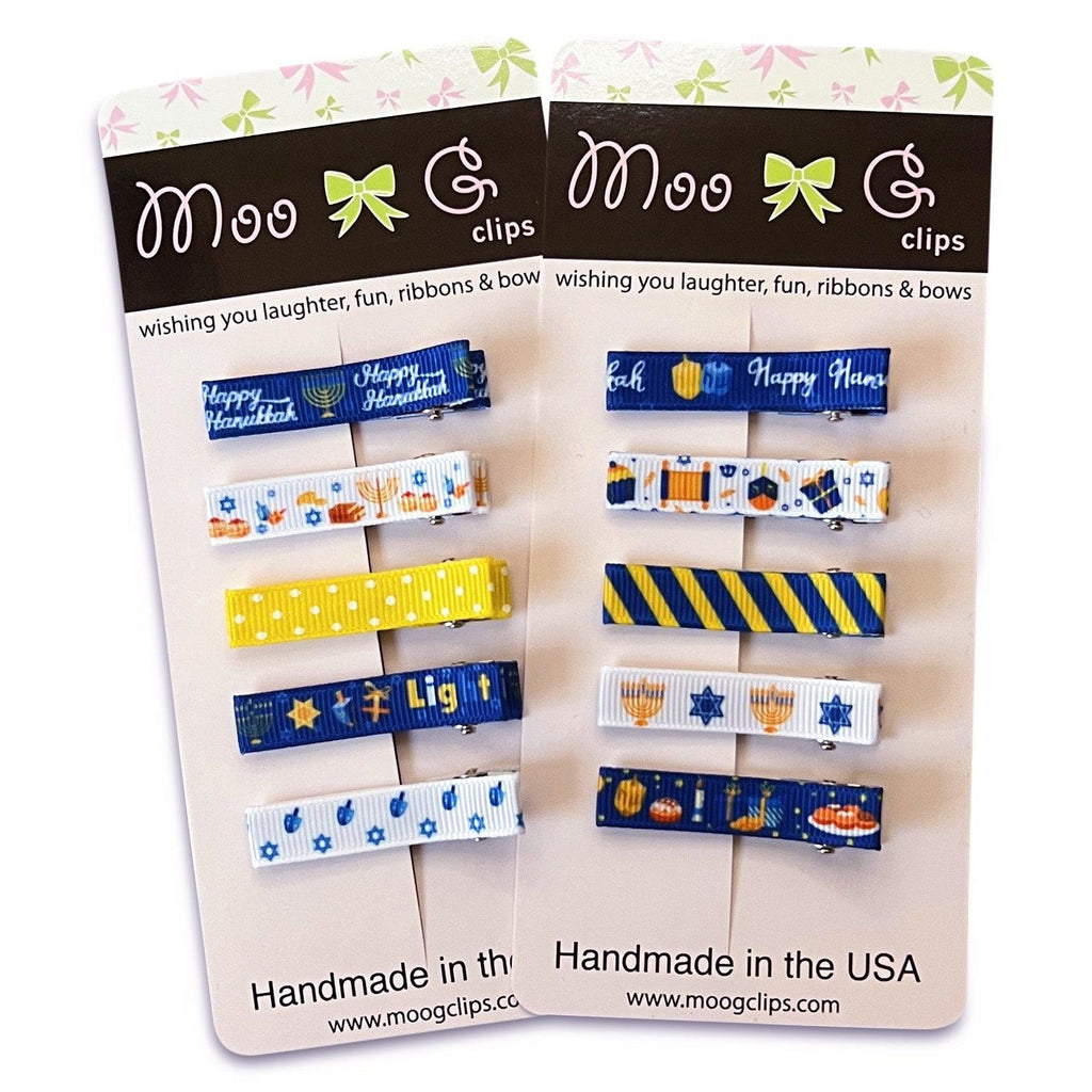 Hanukkah Simple Hair Clippies-Petite Hair Clips - Girls Hair no slip Accessories - Party Clips Ponytail Bows-Moo G Clips