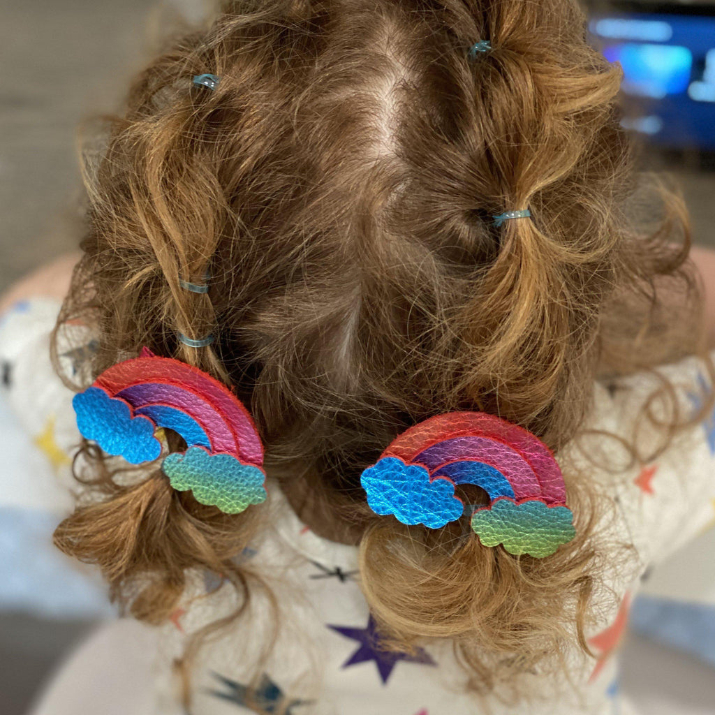 LIMITED EDITION Leather Rainbow-Rainbow Hair Bows-no slip leather hair bows no slip leather hair clips-Moo G Clips