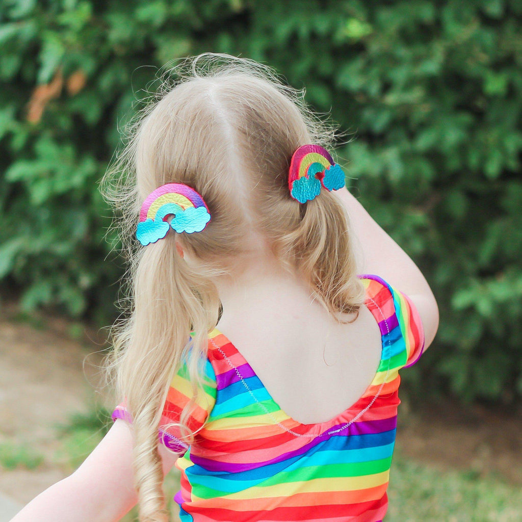LIMITED EDITION Leather Rainbow-Rainbow Hair Bows-no slip leather hair bows no slip leather hair clips-Moo G Clips