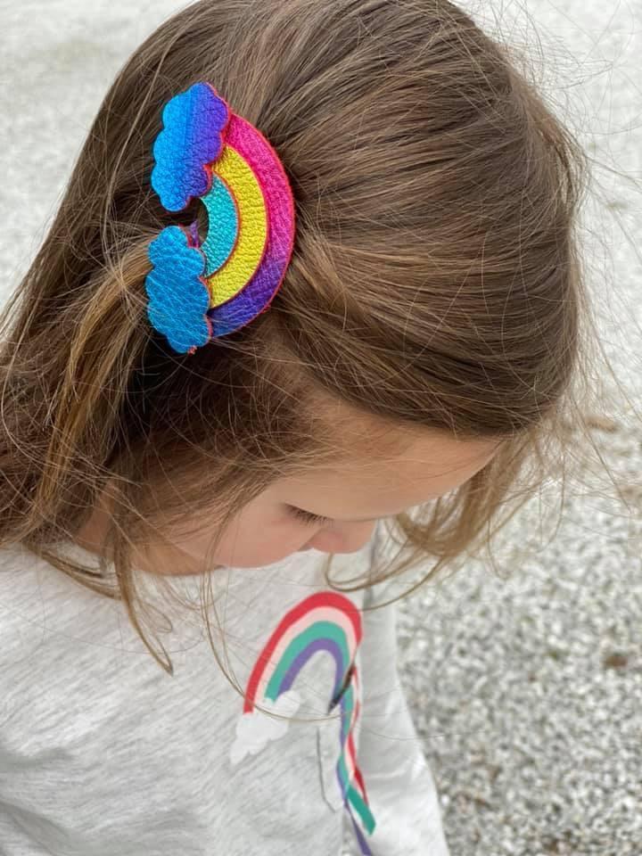 LIMITED EDITION Leather Rainbow-Rainbow Hair Bows-no slip leather hair bows no slip leather hair clips-Moo G Clips