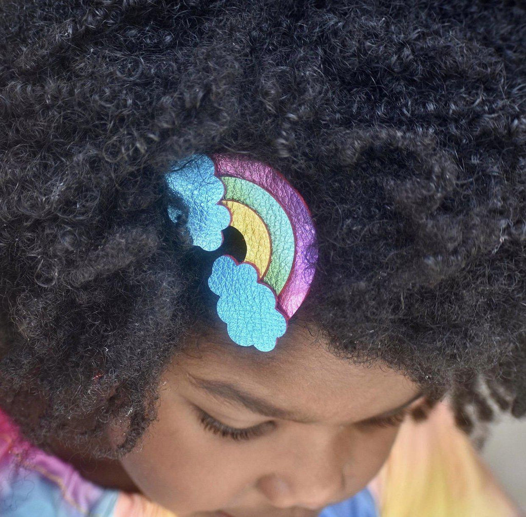 Leather Rainbow Hair Bows-no slip leather hair bows no slip leather hair clips-Moo G Clips