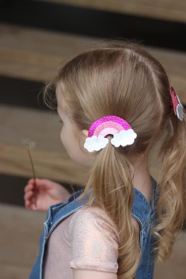 Leather Rainbow Hair Bows-no slip leather hair bows no slip leather hair clips-Moo G Clips