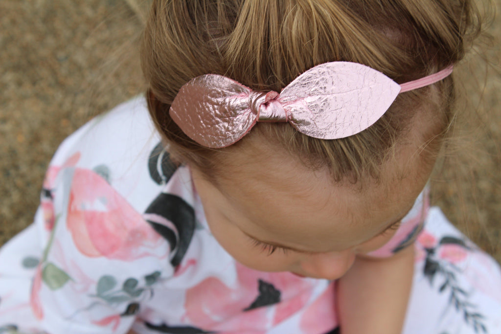 Metallic Pink Valentine Leather Hair Bows-no slip leather hair bows no slip leather hair clips-Moo G Clips