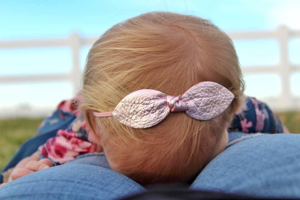 Metallic Pink Valentine Leather Hair Bows-no slip leather hair bows no slip leather hair clips-Moo G Clips