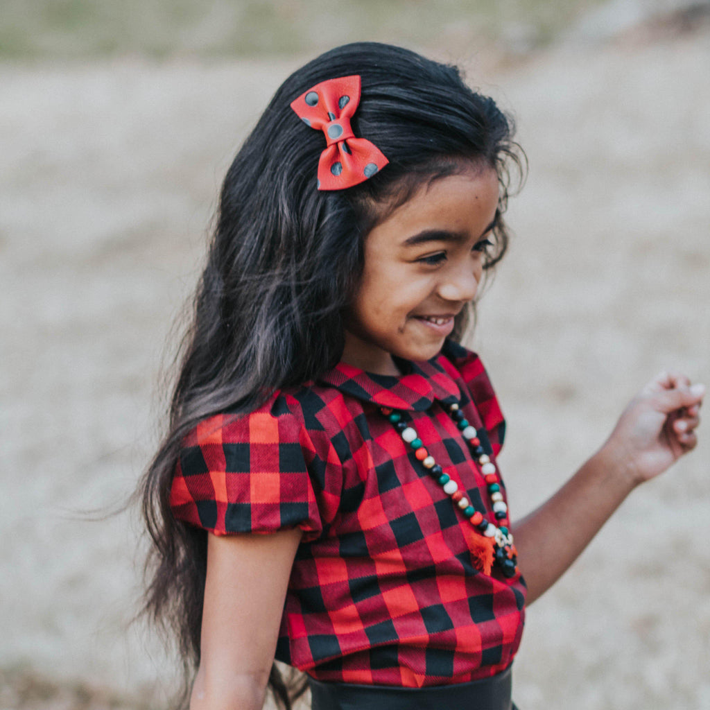 Polka Dot Leather Hair Bows-no slip leather hair bows no slip leather hair clips-Moo G Clips