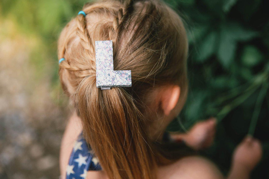 Resin Alphabet Initial Statement Personalized Hair Clips, Pins, & Magnets-no slip leather hair bows no slip leather hair clips-Moo G Clips
