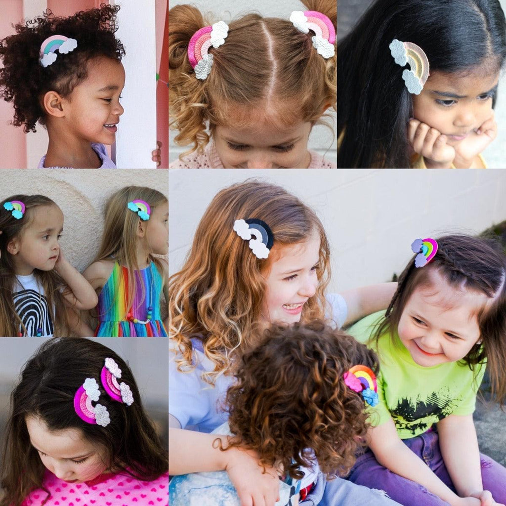 Classic Rainbow Duo Leather Rainbow Hair Bow Set-no slip leather hair bows no slip leather hair clips-Moo G Clips