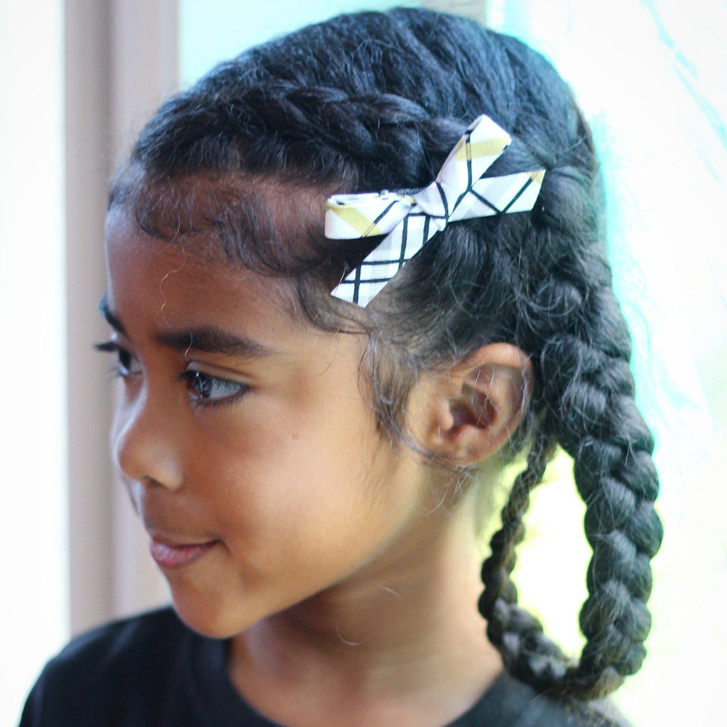 Ella Hair Bows - Fall & Winter Prints-no slip cotton fabric hair bows no slip fabric cotton hair clips-Moo G Clips