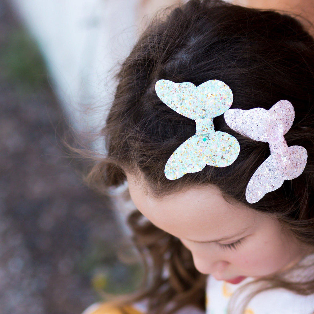 Glitter Butterfly Hair Bows *NEW COLORS ADDED!*-Clearance no slip hair clips-Flower No slip hair clips-Animal no slip hair clips-Star no slip hair clip-heart no slip hair clips-butterfly no slip hair clips-Moo G Clips