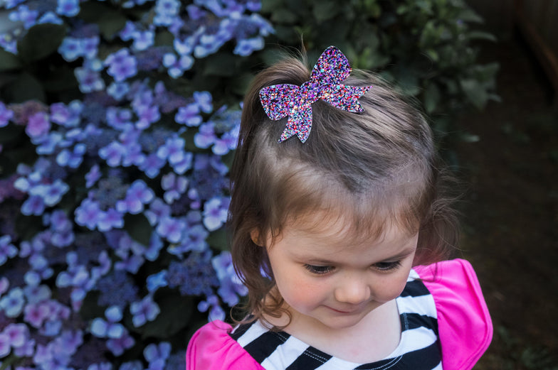 Glitter School Girl Hair Bows- *BEING DISCONTINUED*-Clearance no slip hair clips-Flower No slip hair clips-Animal no slip hair clips-Star no slip hair clip-heart no slip hair clips-butterfly no slip hair clips-Moo G Clips