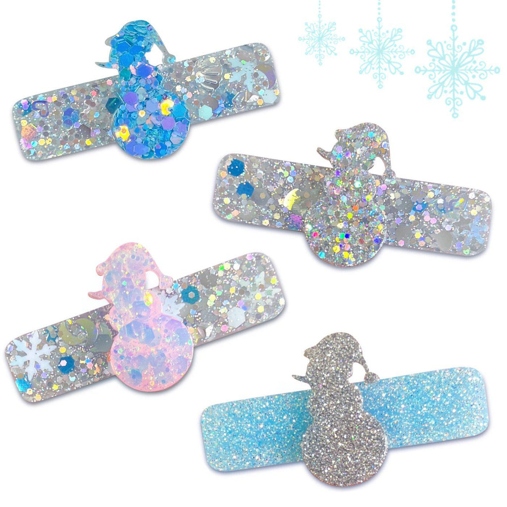 Glittery Snow People on Resin Bar Hair Clips-Clearance no slip hair clips-Flower No slip hair clips-Animal no slip hair clips-Star no slip hair clip-heart no slip hair clips-butterfly no slip hair clips-Moo G Clips