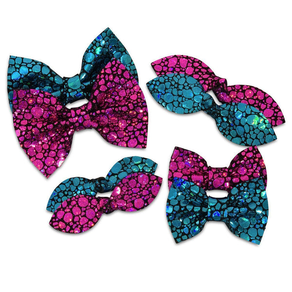 Metallic Mermaid Bubbles Leather Hair Bows-no slip leather hair bows no slip leather hair clips-Moo G Clips