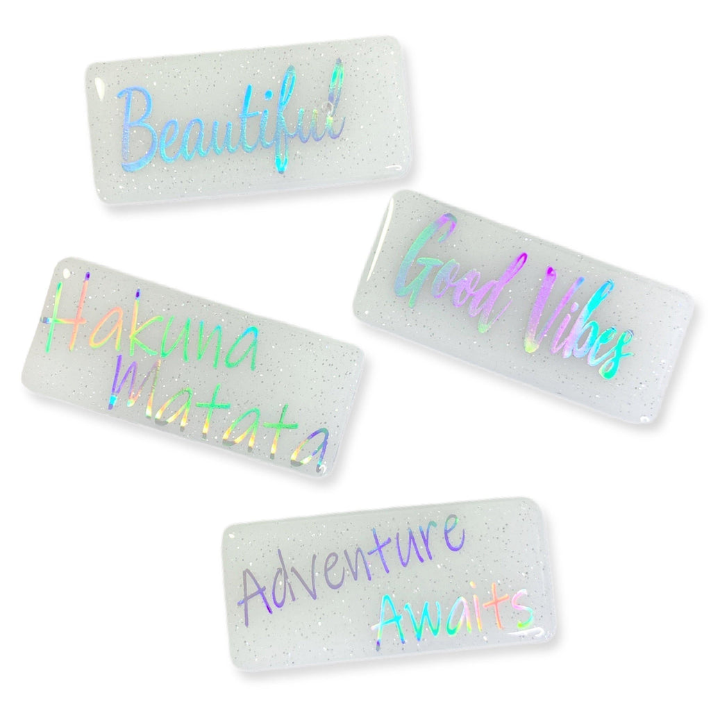 White Glitter & Holographic Phrases Resin Wide Bar Hair Clips-Clearance no slip hair clips-Flower No slip hair clips-Animal no slip hair clips-Star no slip hair clip-heart no slip hair clips-butterfly no slip hair clips-Moo G Clips
