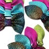 Bright Metallic Speckle Leather Hair Bows-no slip leather hair bows no slip leather hair clips-Moo G Clips
