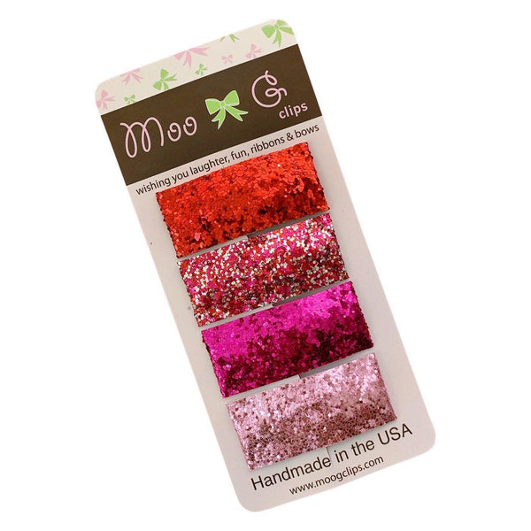Glitter Hair Accessories - Valentine's Large Glitter Snap Clips Gift Set-party favors glitter snap no slip hair clips-Moo G Clips