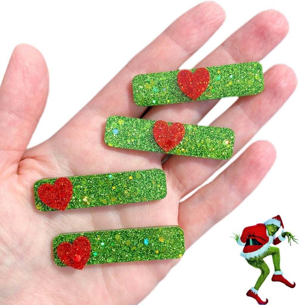 Grinch Inspired Charmed Resin Bar Hair Clips-Clearance no slip hair clips-Flower No slip hair clips-Animal no slip hair clips-Star no slip hair clip-heart no slip hair clips-butterfly no slip hair clips-Moo G Clips