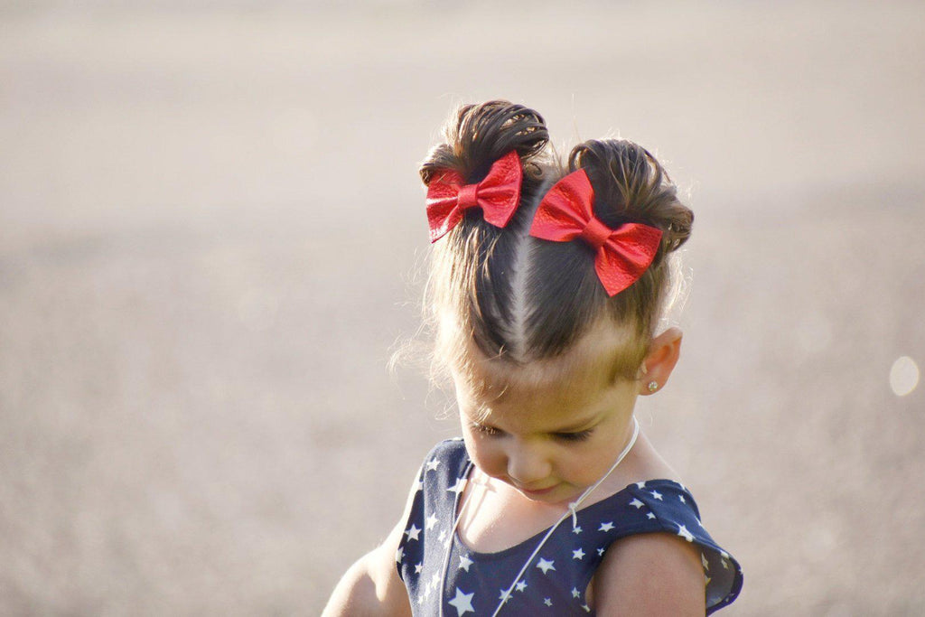 Holiday Lights Inspired Leather Hair Bows-no slip leather hair bows no slip leather hair clips-Moo G Clips