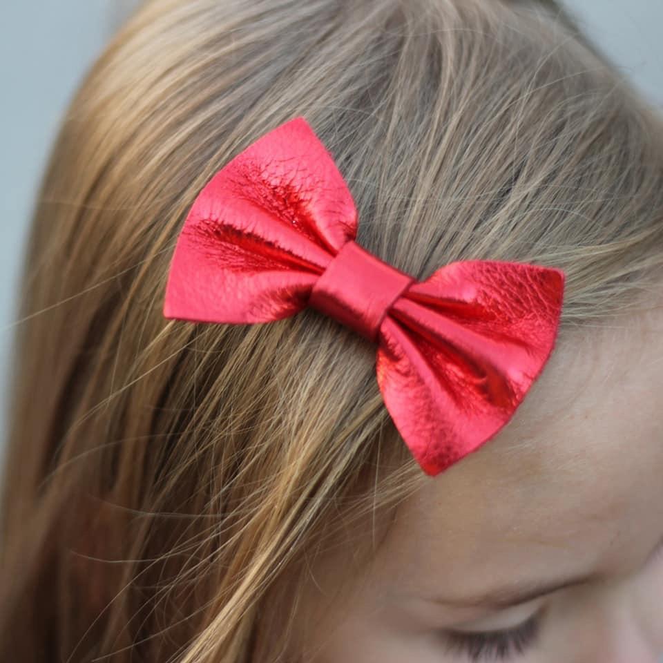 Holiday Lights Inspired Leather Hair Bows-no slip leather hair bows no slip leather hair clips-Moo G Clips