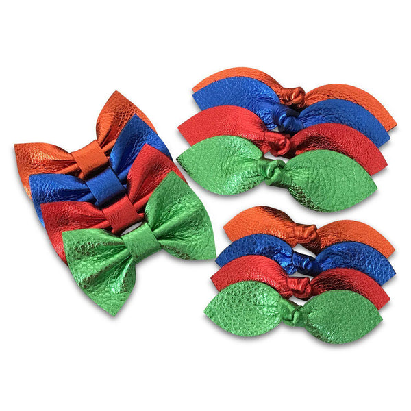 Holiday Lights Inspired Leather Hair Bows-no slip leather hair bows no slip leather hair clips-Moo G Clips