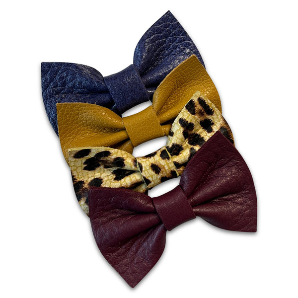 Jungle Leather Hair Bows-no slip leather hair bows no slip leather hair clips-Moo G Clips
