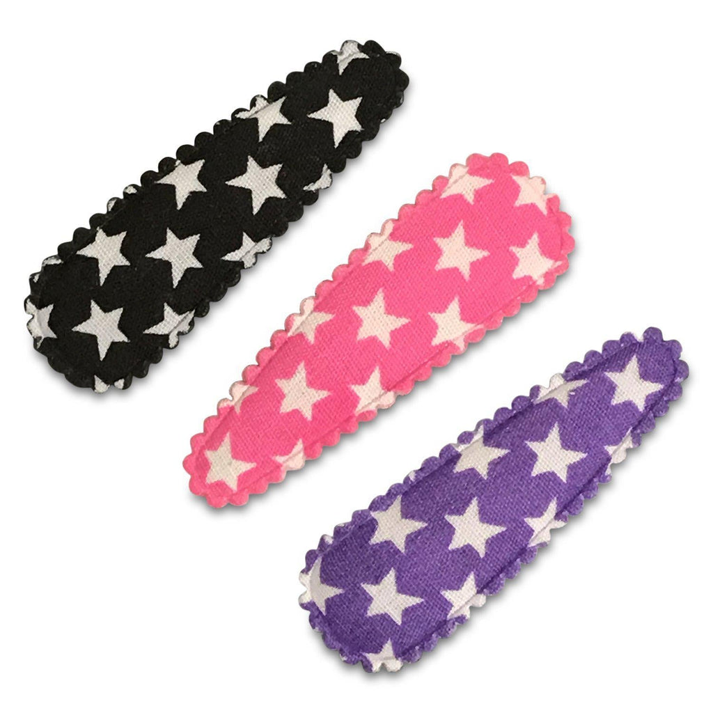 Hair Clips - Large Simple Snap Clip Set – Dots, Sequins & Stripes – Moo G Clips BlackPinkPurpleStars - No Slip Hair Clips Moo G Clips
