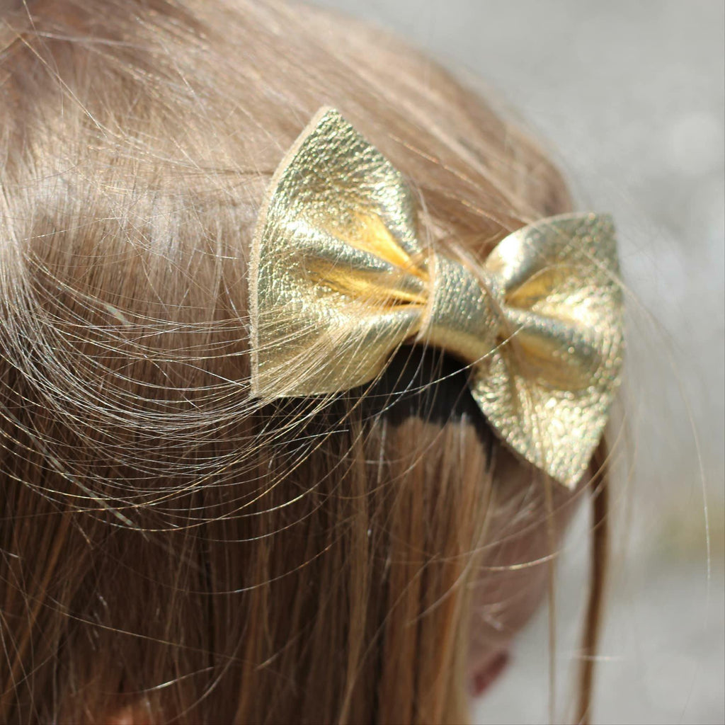 Leather Hair Accessories - Metallic Leather Hair Bows - Gifts Under $10 - Party Hair Bows-no slip leather hair bows no slip leather hair clips-Moo G Clips