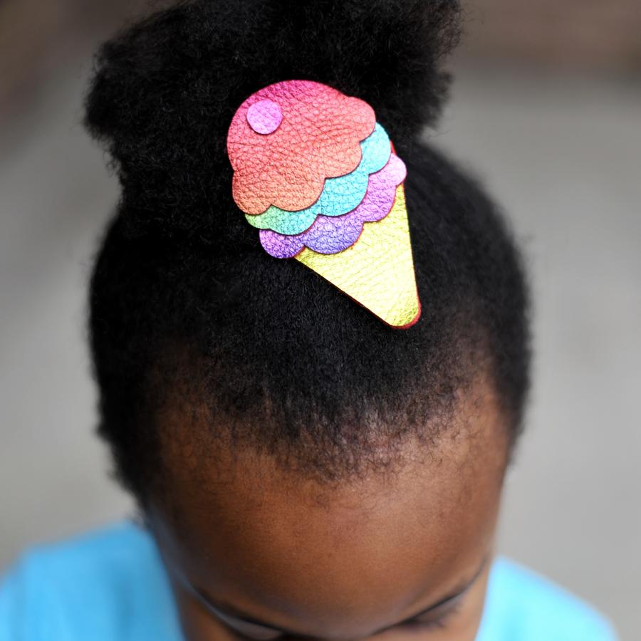 Leather Ice Cream Cone Hair Bows-no slip leather hair bows no slip leather hair clips-Moo G Clips