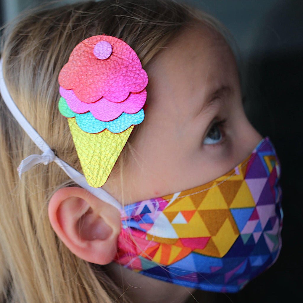 Leather Ice Cream Cone Hair Bows-no slip leather hair bows no slip leather hair clips-Moo G Clips