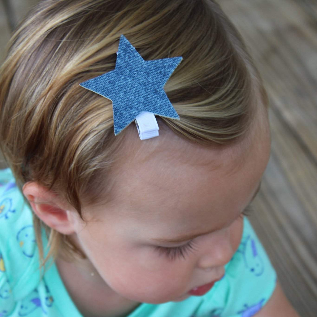 Leather Star Hair Clips-no slip leather hair bows no slip leather hair clips-Moo G Clips