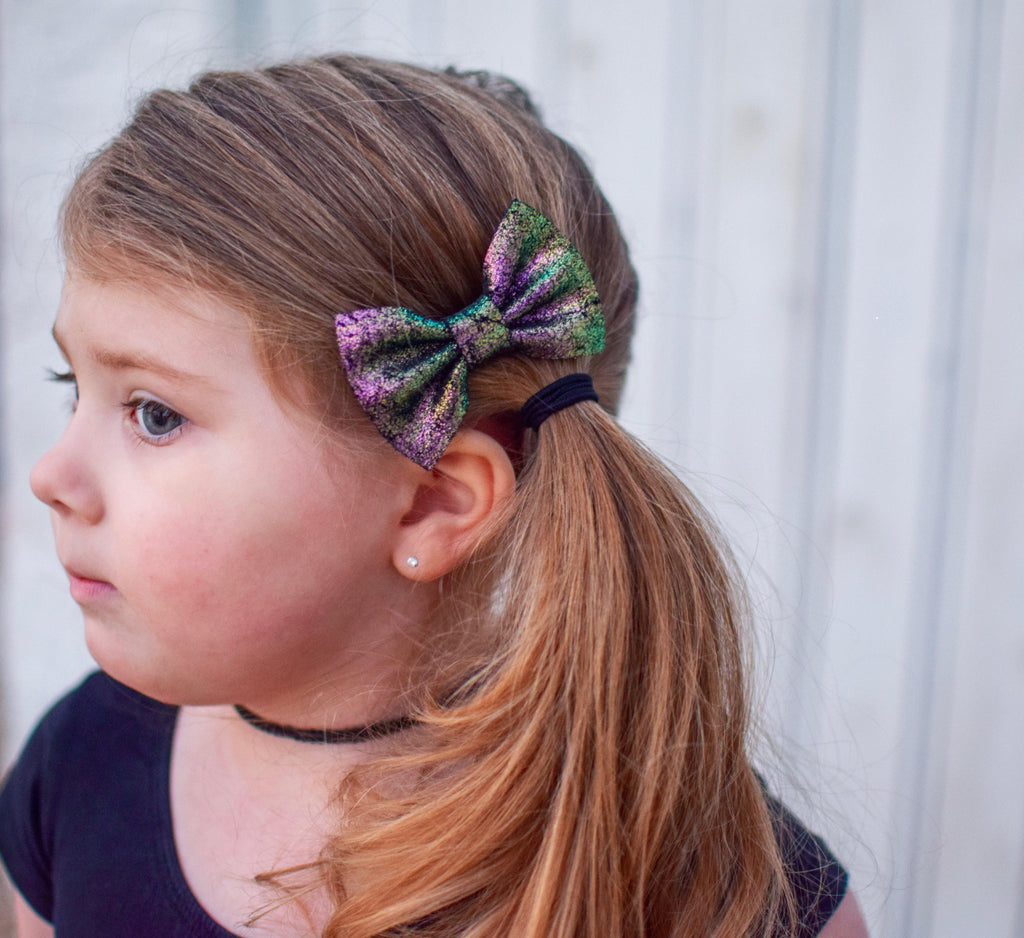 Metallic Crackle Leather Hair Bows-no slip leather hair bows no slip leather hair clips-Moo G Clips