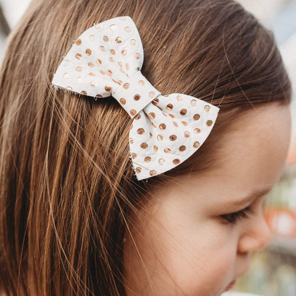 Metallic Dots Leather Hair Bows-no slip leather hair bows no slip leather hair clips-Moo G Clips