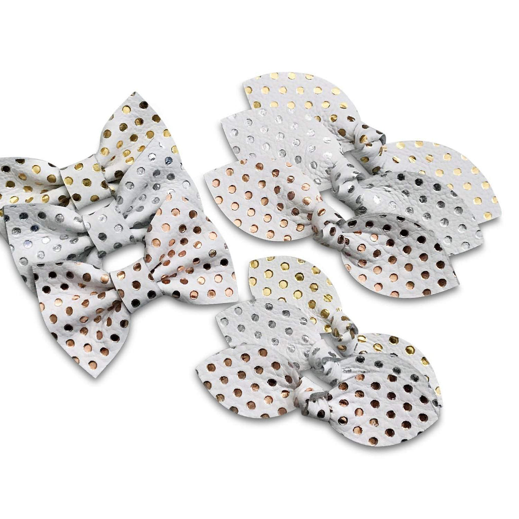 Metallic Dots Leather Hair Bows-no slip leather hair bows no slip leather hair clips-Moo G Clips