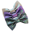 Metallic Oil Spill Leather Hair Bows-no slip leather hair bows no slip leather hair clips-Moo G Clips